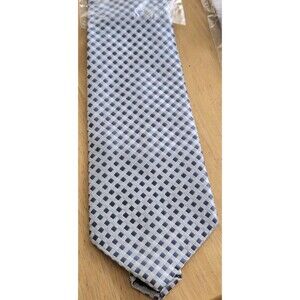 Verie God - 100% Silk - Handmade Mens Tie - Woven Check Pattern - Silver/Navy